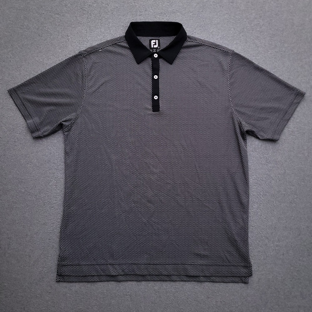 FootJoy Polo Shirt Mens XL Black Geometric Contrast Collar Golf Performance